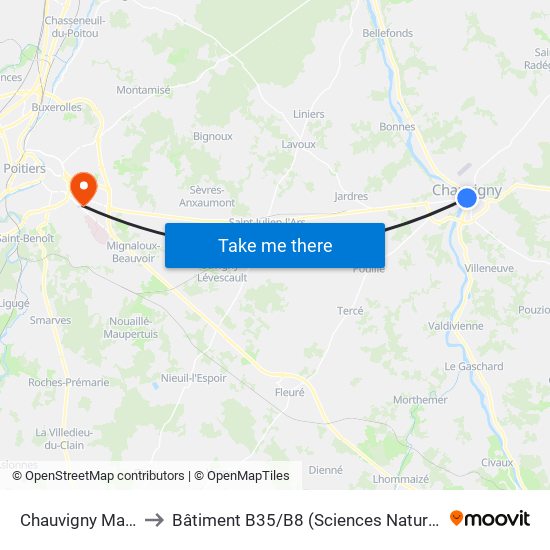 Chauvigny Mairie to Bâtiment B35 / B8 (Sciences Naturelles) map