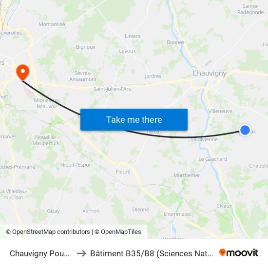 Chauvigny Pouzioux to Bâtiment B35 / B8 (Sciences Naturelles) map