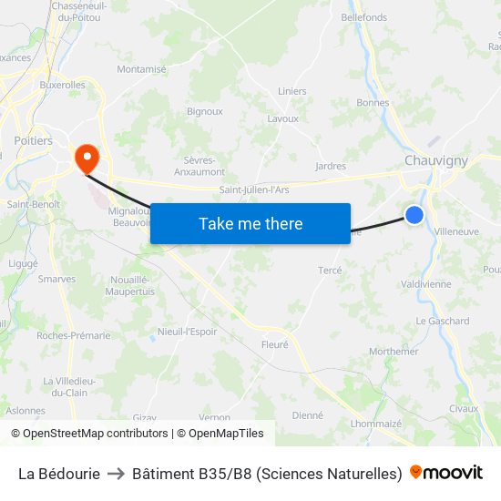 La Bédourie to Bâtiment B35 / B8 (Sciences Naturelles) map