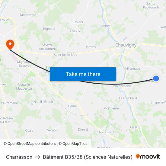 Charrasson to Bâtiment B35 / B8 (Sciences Naturelles) map