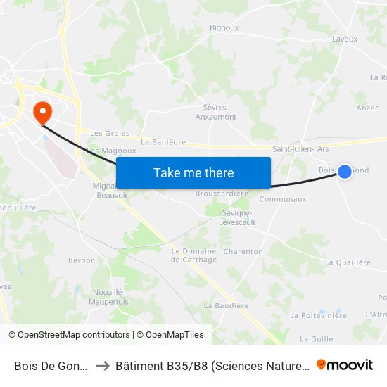 Bois De Gond 1 to Bâtiment B35 / B8 (Sciences Naturelles) map