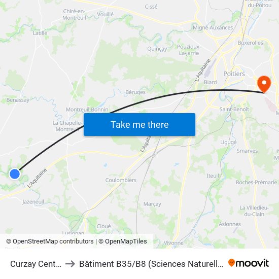 Curzay Centre to Bâtiment B35 / B8 (Sciences Naturelles) map