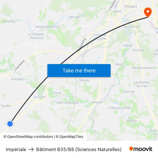 Impériale to Bâtiment B35 / B8 (Sciences Naturelles) map