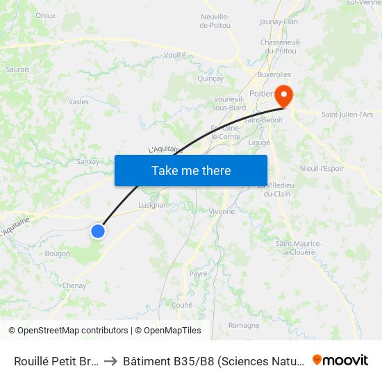 Rouillé Petit Breuil to Bâtiment B35 / B8 (Sciences Naturelles) map