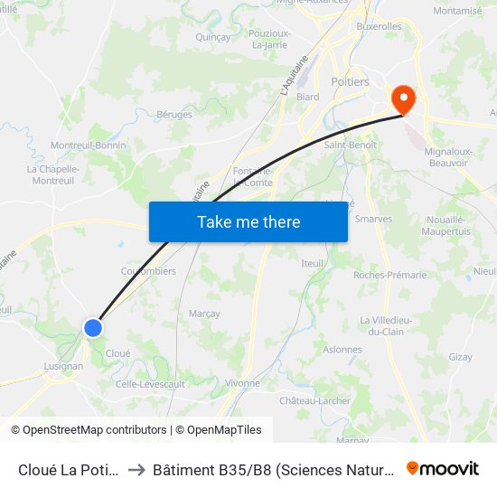 Cloué La Potière to Bâtiment B35 / B8 (Sciences Naturelles) map