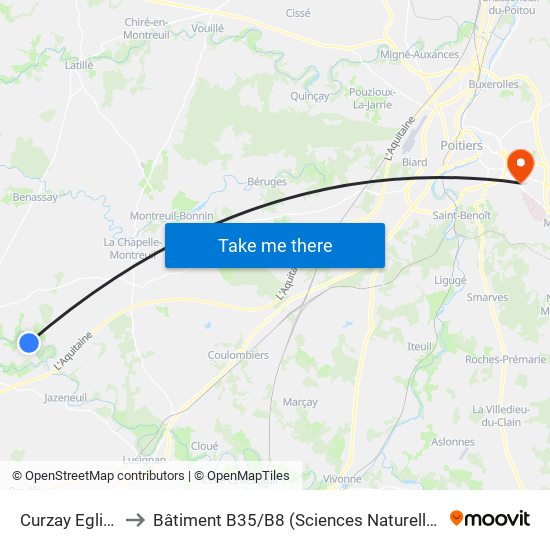 Curzay Eglise to Bâtiment B35 / B8 (Sciences Naturelles) map