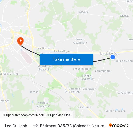 Les Guillochaux to Bâtiment B35 / B8 (Sciences Naturelles) map