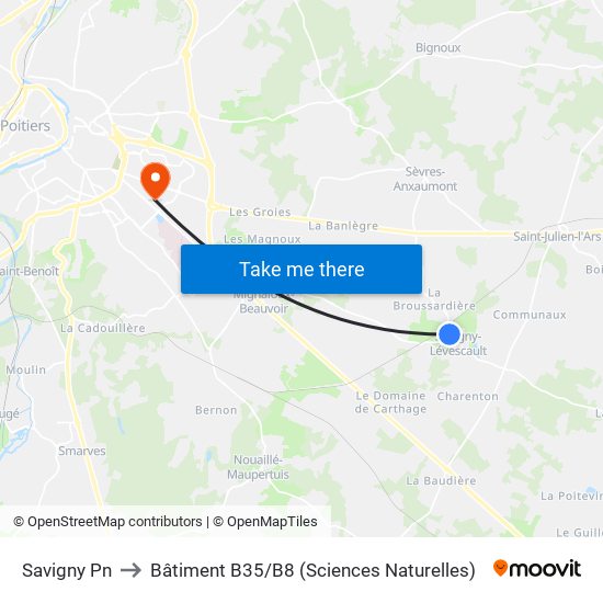 Savigny Pn to Bâtiment B35 / B8 (Sciences Naturelles) map