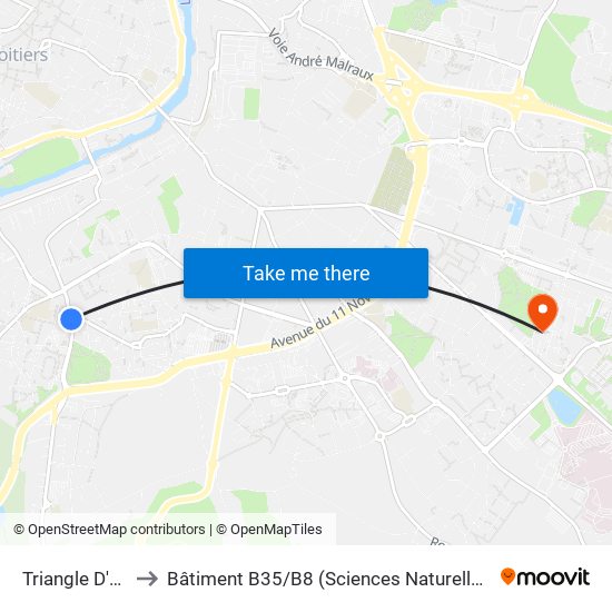 Triangle D'Or to Bâtiment B35 / B8 (Sciences Naturelles) map