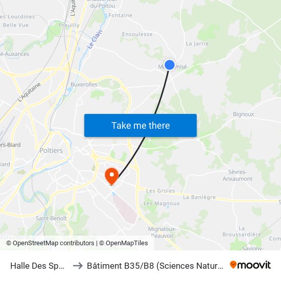 Halle Des Sports to Bâtiment B35 / B8 (Sciences Naturelles) map