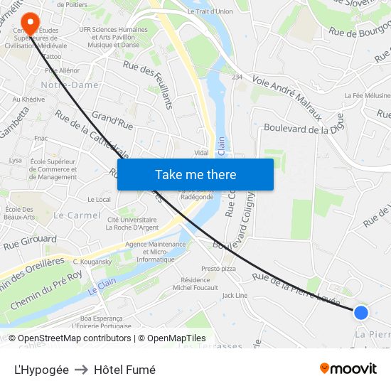 L'Hypogée to Hôtel Fumé map
