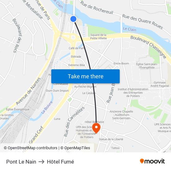 Pont Le Nain to Hôtel Fumé map