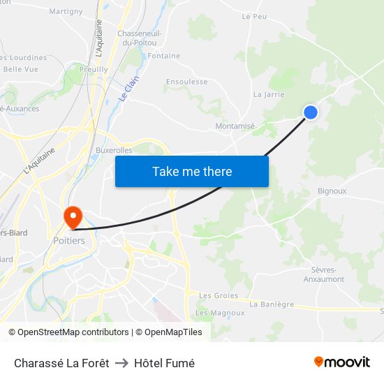 Charassé La Forêt to Hôtel Fumé map