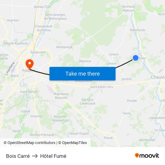 Bois Carré to Hôtel Fumé map