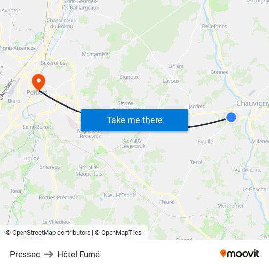 Pressec to Hôtel Fumé map