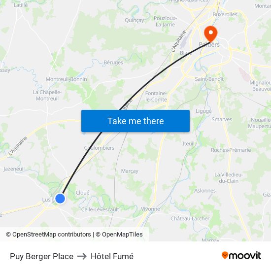 Puy Berger Place to Hôtel Fumé map