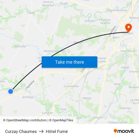Curzay Chaumes to Hôtel Fumé map
