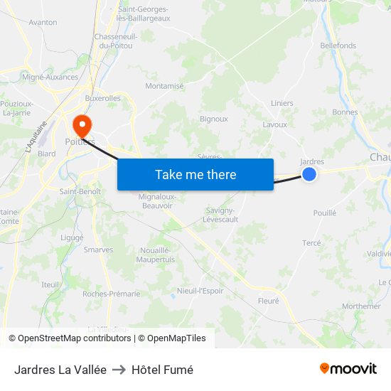 Jardres La Vallée to Hôtel Fumé map