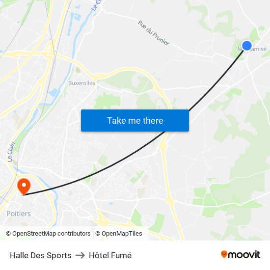 Halle Des Sports to Hôtel Fumé map