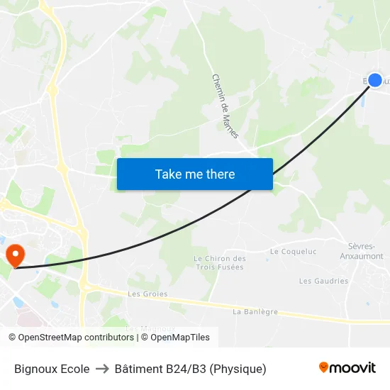 Bignoux Ecole to Bâtiment B24/B3 (Physique) map