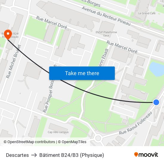 Descartes to Bâtiment B24/B3 (Physique) map