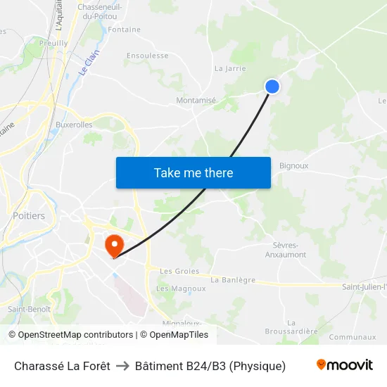 Charassé La Forêt to Bâtiment B24/B3 (Physique) map