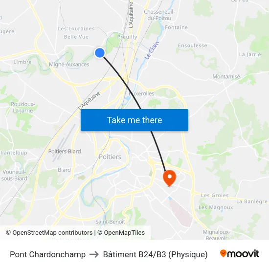 Pont Chardonchamp to Bâtiment B24/B3 (Physique) map
