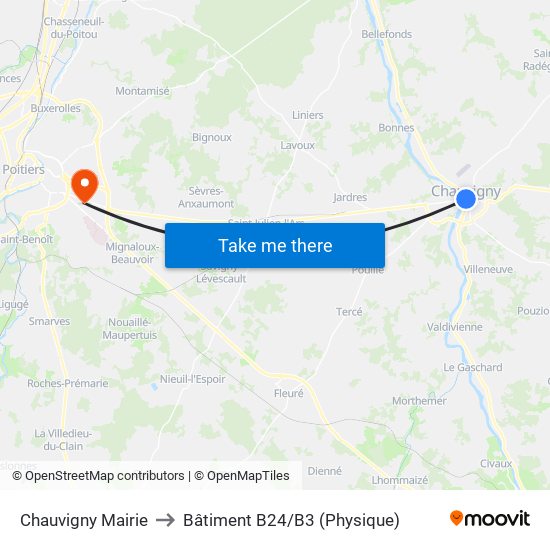 Chauvigny Mairie to Bâtiment B24/B3 (Physique) map