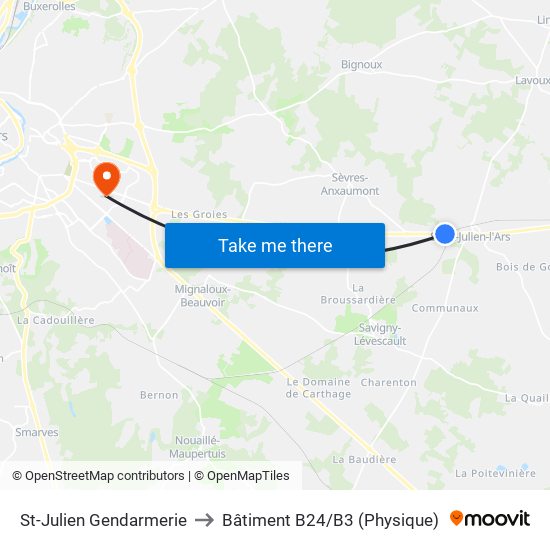 St-Julien Gendarmerie to Bâtiment B24/B3 (Physique) map