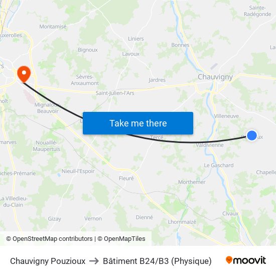 Chauvigny Pouzioux to Bâtiment B24/B3 (Physique) map