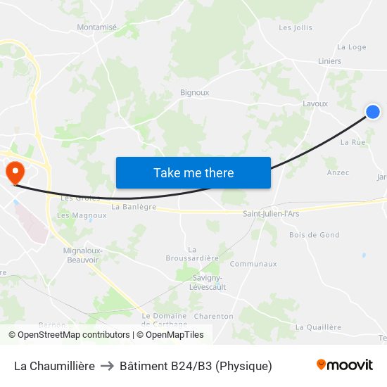 La Chaumillière to Bâtiment B24/B3 (Physique) map