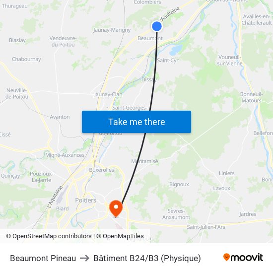 Beaumont Pineau to Bâtiment B24/B3 (Physique) map