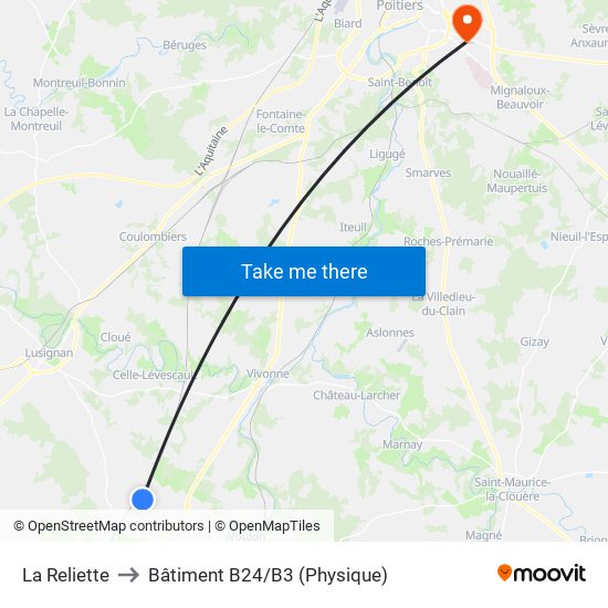 La Reliette to Bâtiment B24/B3 (Physique) map