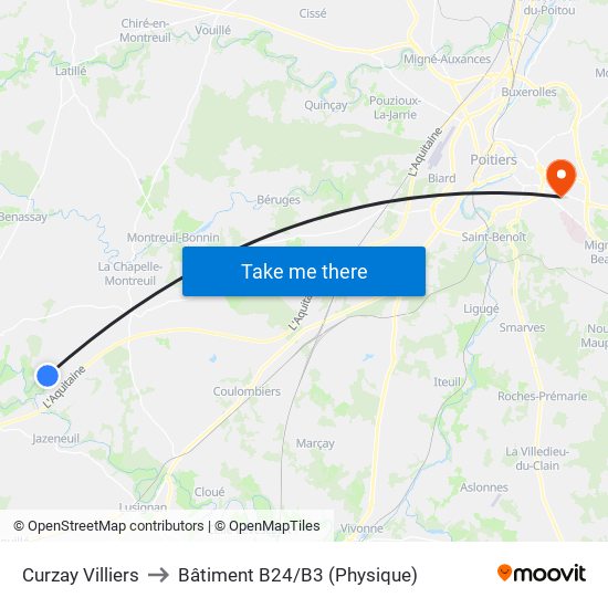 Curzay Villiers to Bâtiment B24/B3 (Physique) map