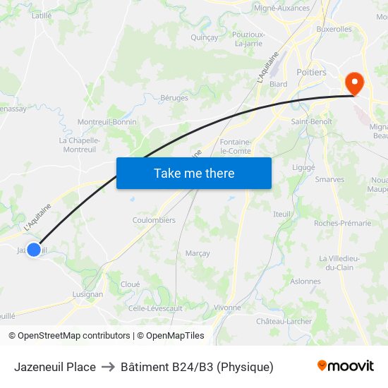 Jazeneuil Place to Bâtiment B24/B3 (Physique) map