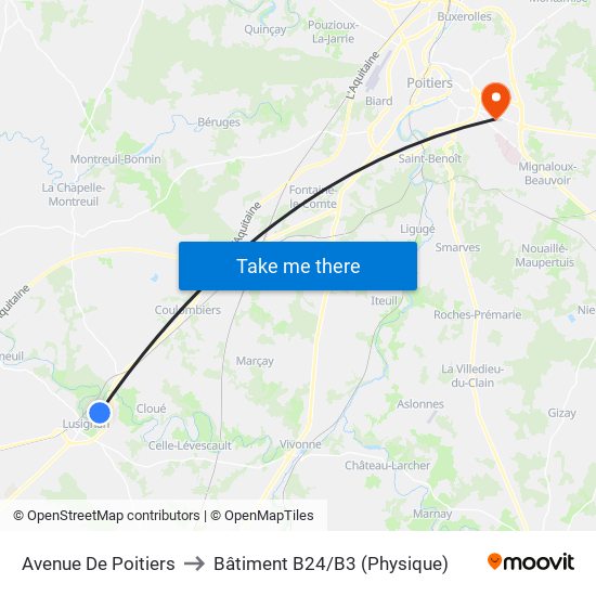 Avenue De Poitiers to Bâtiment B24/B3 (Physique) map