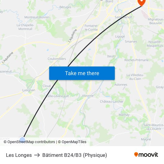 Les Longes to Bâtiment B24/B3 (Physique) map