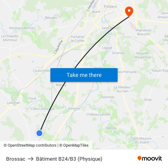 Brossac to Bâtiment B24/B3 (Physique) map