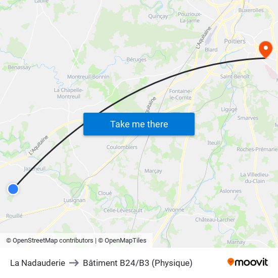 La Nadauderie to Bâtiment B24/B3 (Physique) map