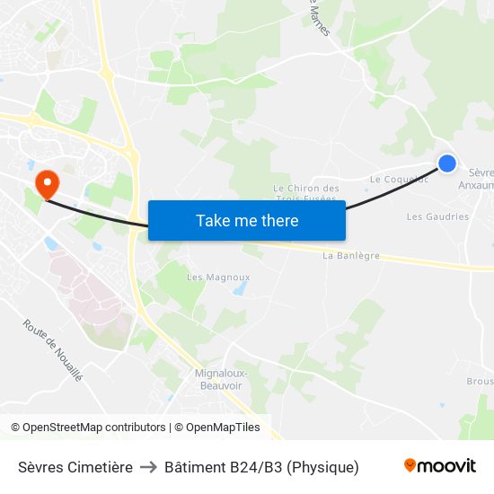 Sèvres Cimetière to Bâtiment B24/B3 (Physique) map