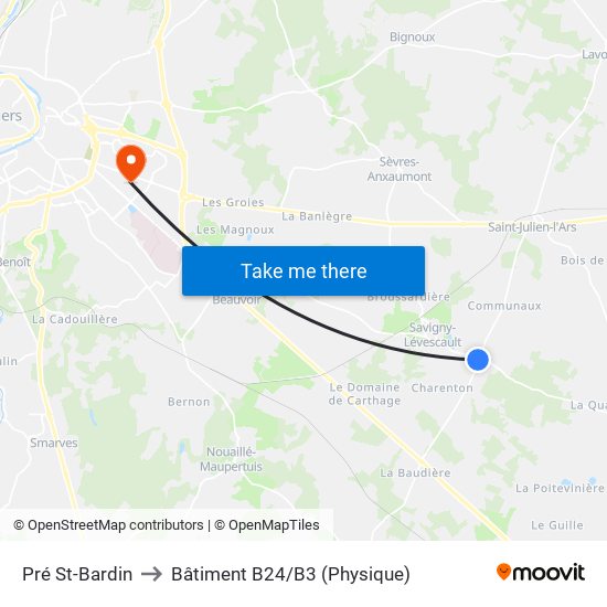 Pré St-Bardin to Bâtiment B24/B3 (Physique) map