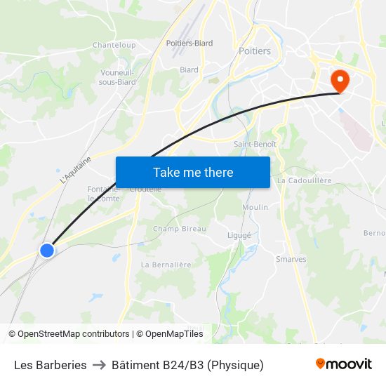 Les Barberies to Bâtiment B24/B3 (Physique) map