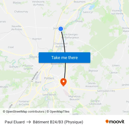 Paul Eluard to Bâtiment B24/B3 (Physique) map