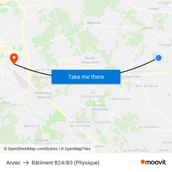 Anzec to Bâtiment B24/B3 (Physique) map