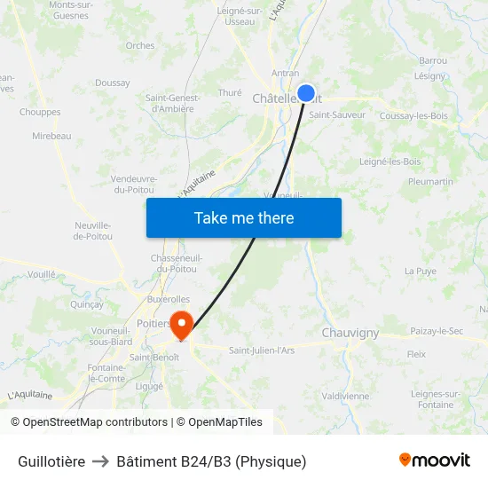 Guillotière to Bâtiment B24/B3 (Physique) map