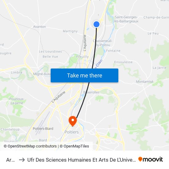 Arena to Ufr Des Sciences Humaines Et Arts De L'Université De Poitiers map