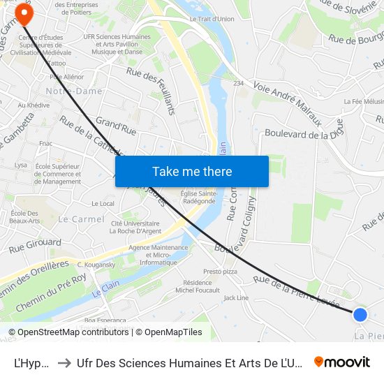 L'Hypogée to Ufr Des Sciences Humaines Et Arts De L'Université De Poitiers map