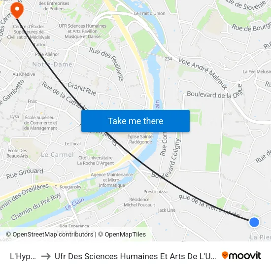 L'Hypogée to Ufr Des Sciences Humaines Et Arts De L'Université De Poitiers map