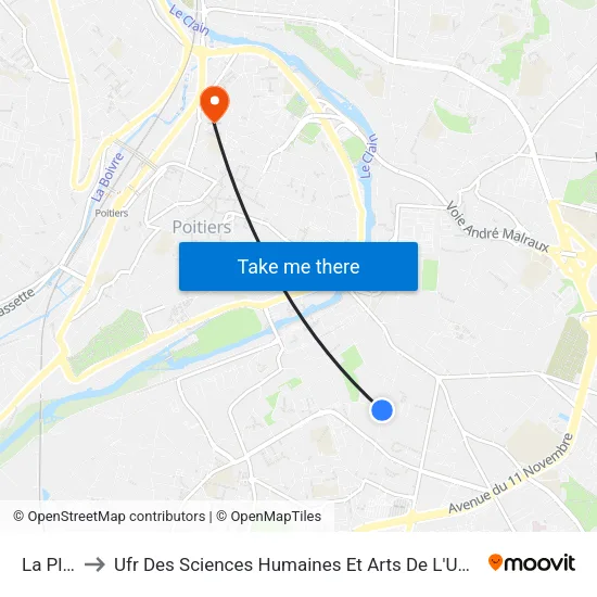 La Plaine to Ufr Des Sciences Humaines Et Arts De L'Université De Poitiers map