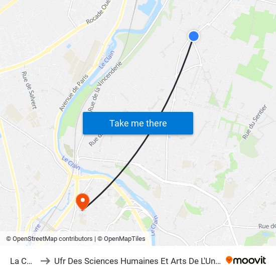 La Coulée to Ufr Des Sciences Humaines Et Arts De L'Université De Poitiers map